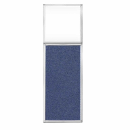 Hush Panel Configurable Cubicle Partition 2' X 6' W/ Window Cerulean Fabric Clear Window